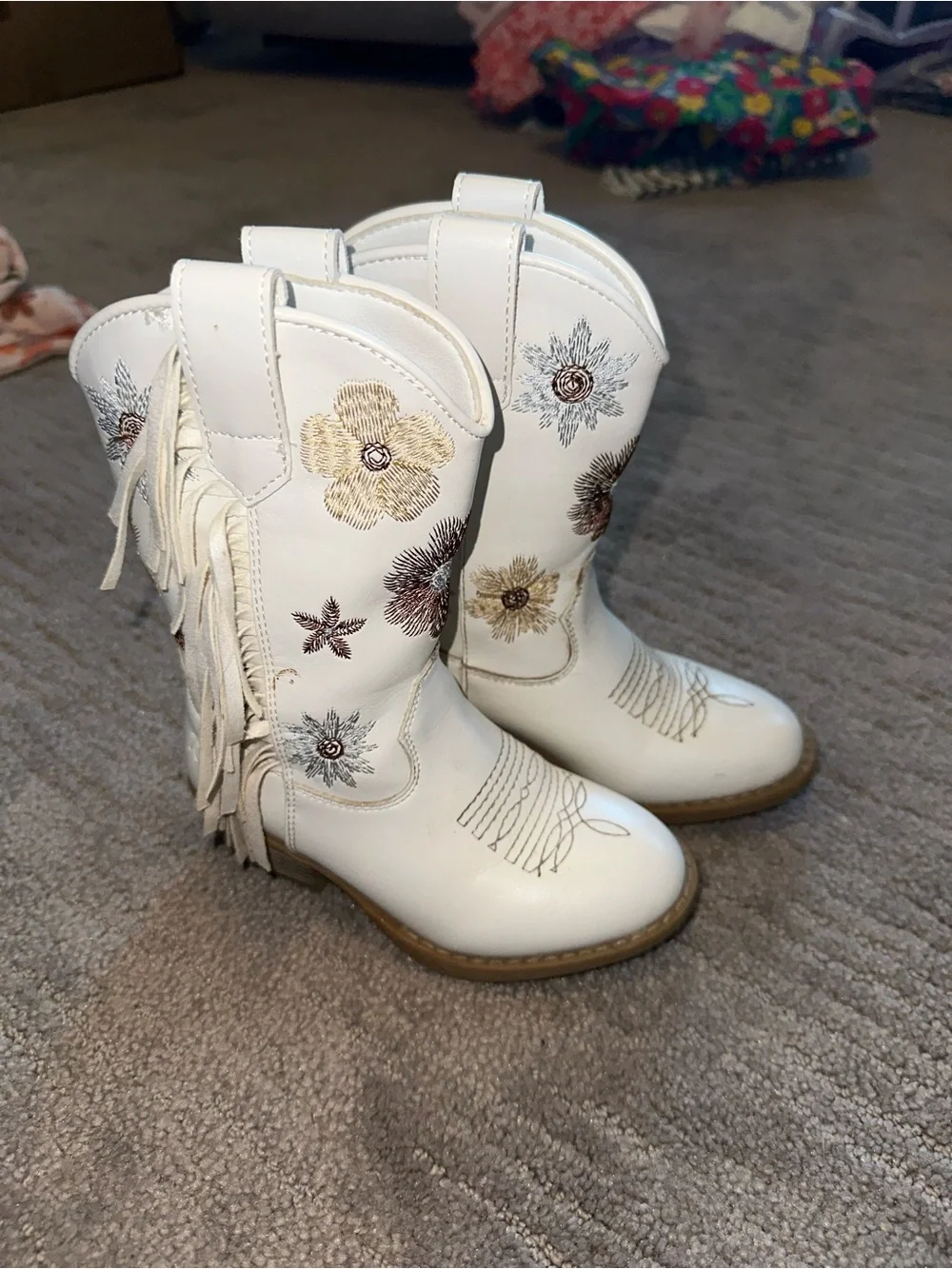Toddler White Floral Fringe Cowboy Boots